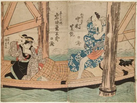 The Kabuki Actors Nakamura Shikan as the Boatman Chokichi and Iwai