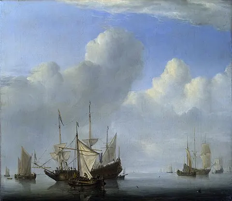 A Dutch Ship coming to Anchor