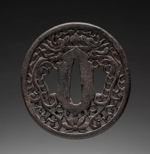 Sword Guard (Tsuba) with Dragons and Lotus