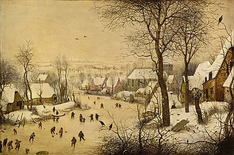 Paisaje invernal con trampa para pájaros