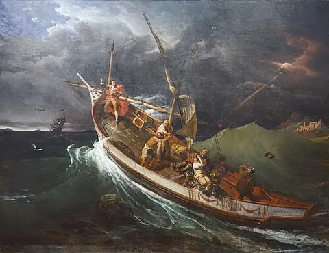 Joseph Vernet tied to the mast studying the effects of the storm