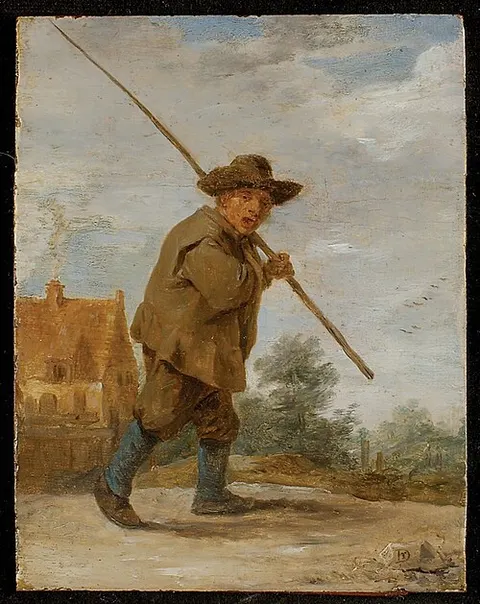 A Peasant carrying a Rod over his Shoulder
