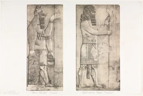 Monuments of Ninevah: Plate 6, Fish-god (Nimroud); Figure near an Entrance (Kouyunjik)