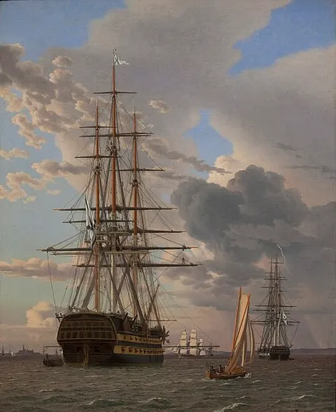 The Russian Ship of the Line "Asow" and a Frigate at Anchor in the Roads of Elsinore