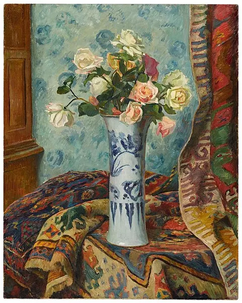 Vase of Roses with Oriental Carpets