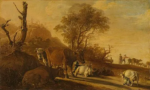 Landscape with Resting Cows and Goats