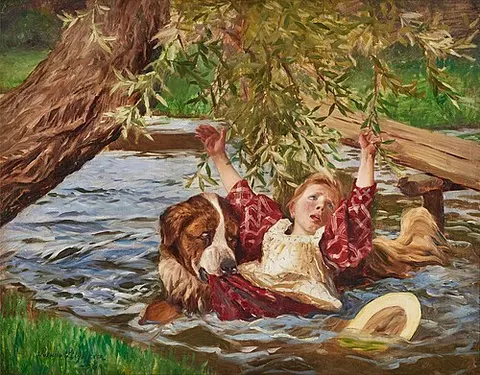 Girl and St. Bernard