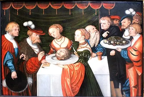 Salome with the head of St John the Baptist at Herodes table