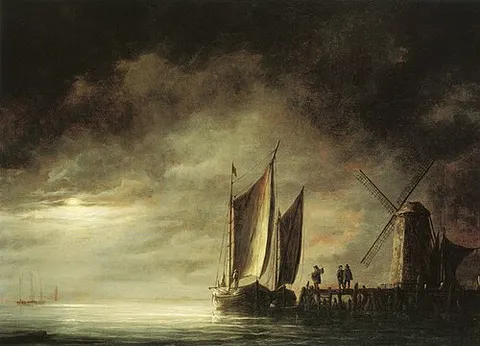 Dordrecht Harbor by Moonlight