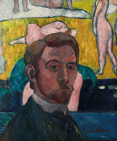 Self-portrait with the painting "Bathers with a Red Cow"