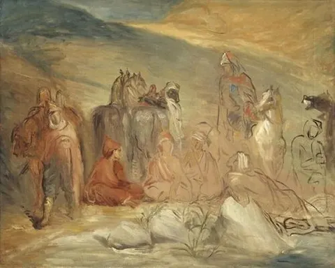 Stop of spahis at a source