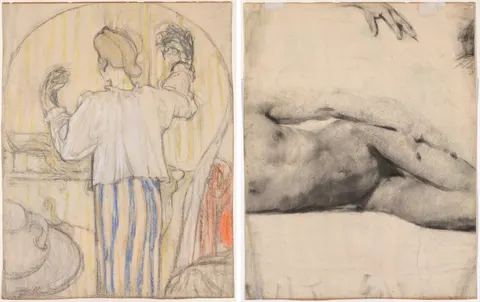 In Front of the Mirror (recto); Reclining Male Nude (verso)