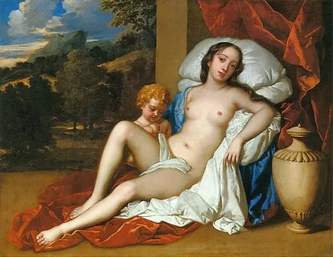 Portrait of a young woman (either Barbara Villiers or Nell Gwyn) and child, as Venus and Cupid