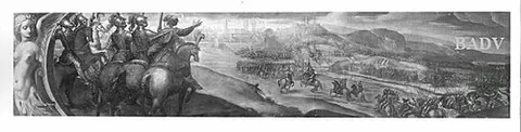 Battle - scene in landscape with town