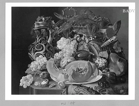 Still-life with fruits and lobster