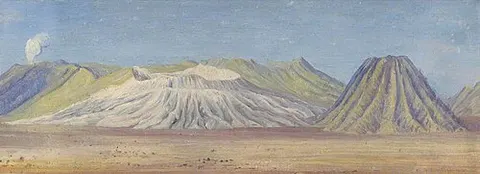 Smoke of Semeru Volcano and Bromo Volcano, East Java