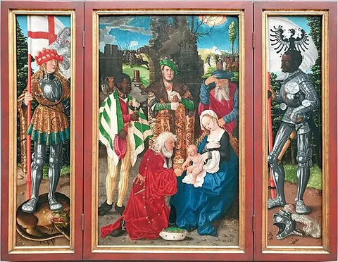Der Dreikönigsaltar Innentafeln: Anbetung der Könige, der Heilige Georg und der Heilige Mauritius