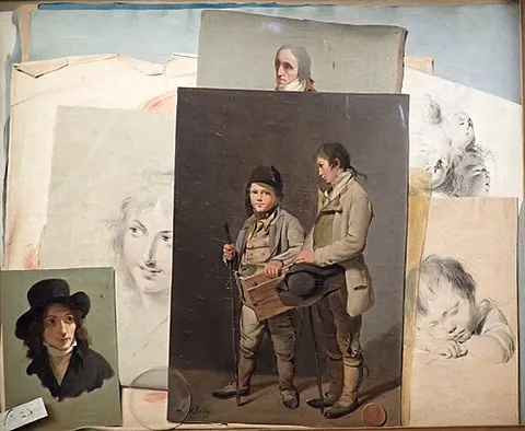 Ttrmpe l'oiel with oilsketches and drawings